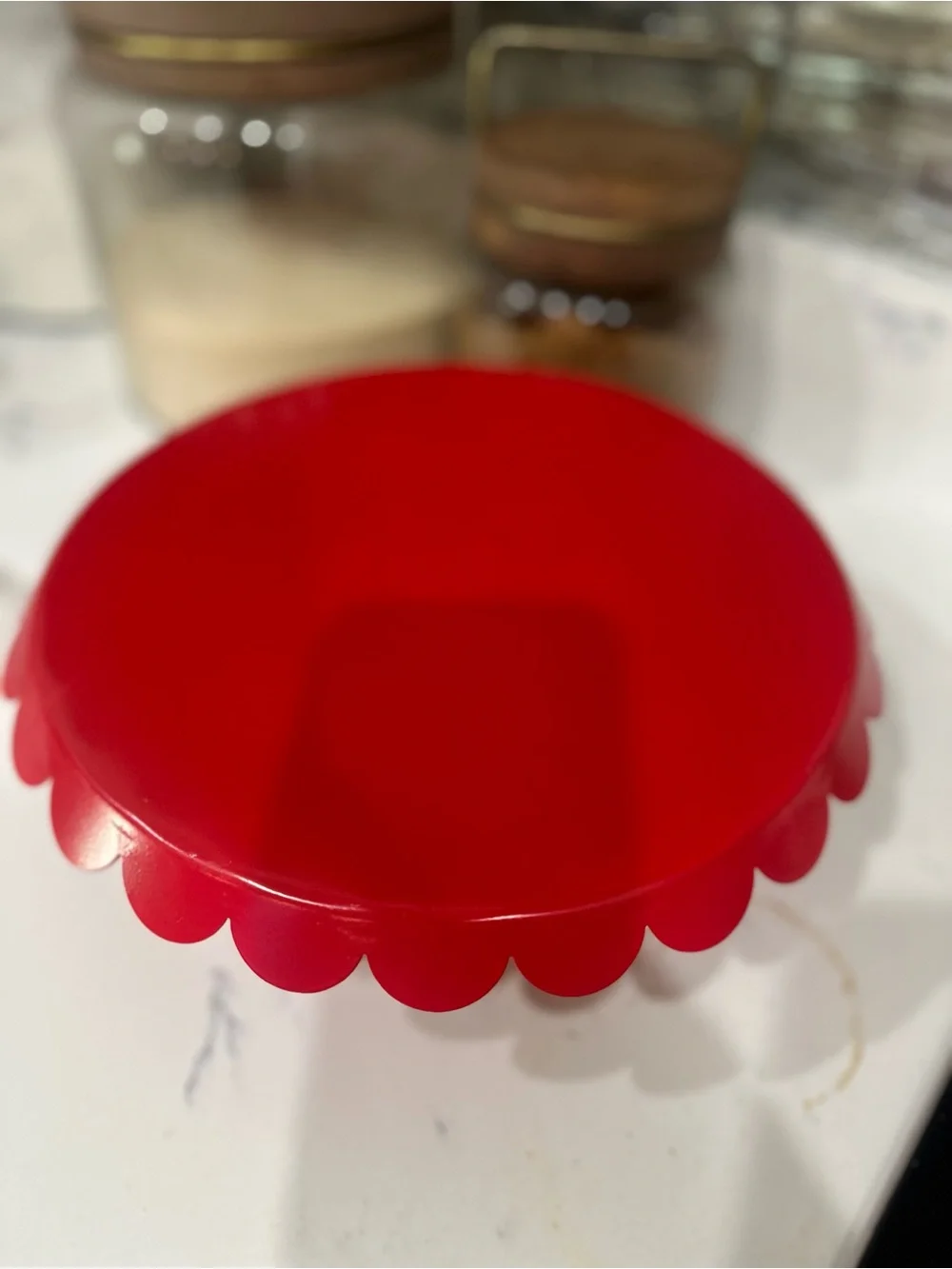 Red Scalloped Metal Pedestal Cake Stand- 10in